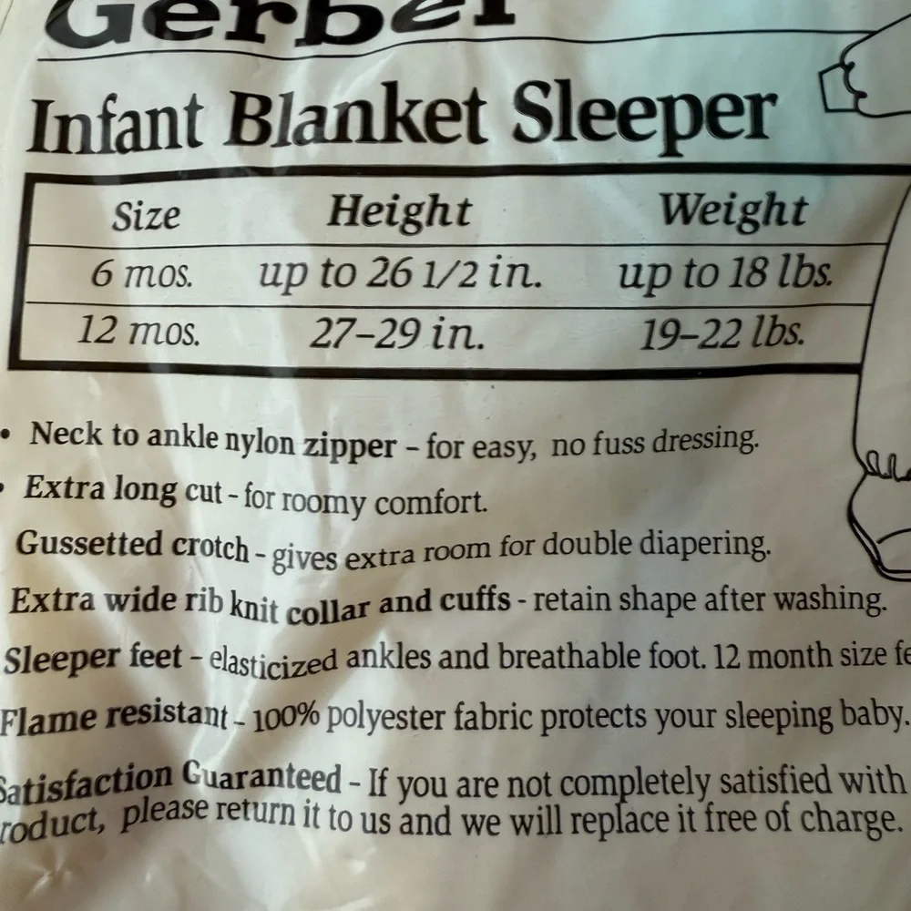 Vintage Gerber Sleepwear 6 Months up to 18 lbs Infant Blanket Sleeper Breathable